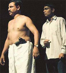 A scene from "Gagan Damama Bajyo" play staged at Tagore Theatre, Chandigarh