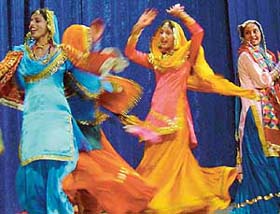 Students present giddha on the fourth day of the PU Zonal Youth Festival in DAV College, Chandigarh