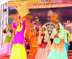 College girls dance at DD Jain College as part of the Panjab University Zonal Youth Festival in Ludhiana