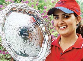 Irina Brar poses with the trophy after winning the Punjab Open Ladies Amateur Golf at the Chandigarh Golf Club