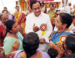 Finance Minister P. Chidambaram interacts with women entrepreneurs at a national conference of self-help group leaders in New Delhi on Saturday. 
