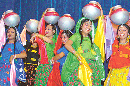 Girls present a folk dance on the concluding day of the Panjab University Zonal Youth Festival at DAV College, Chandigarh