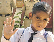 File picture of five-year-old Rahul, who had been virtually adopted by Harsh Vihar police personnel.