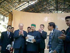Chief Minister Virbhadra Singh releases a souvenir at the centenary celebration function of Svetoslav Roerich at Naggar, near Kulu, on Saturday.