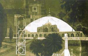 Humayun's Tomb: Intaglio print by Dattatreya Apte 