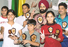 Prize winners of the Fourth Panchkula District Carrom Championship which concluded at Saupins School in Panchkula on Sunday.