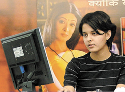 A young girl waits for visitors at MTNL Perfect Health Mela 2004 at Talkatora Garden in the Capital on Sunday.
