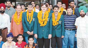 Pakistan badminton team members who arrived in Ludhiana on Sunday