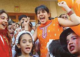 Tanvi Hegda aka Frootie cheers students of The Gurukul, Sector 20 in Panchkula during annual function of the school on Monday.