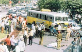 Traffic came to a halt following an accident in which a man was killed after being hit by a bus near Arti Chowk