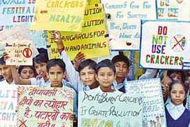 Students of Government Model Senior Secondary School Sector 46-D, Chandigarh hold an anti-crackers rally