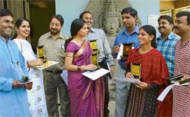 Award winners of 8th BOP Annual Art Exhibition 2004 are all smiles at a function held at Government Museum and Art Gallery, Sector 10 in Chandigarh