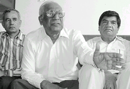 Mr A.B. Bardhan, National General Secretary, CPI, along with Dr Joginder Dyal, State Secretary, CPI, Punjab, and Mr Hardev Arshi, former MLA, addresses a press conference in Bathinda on Tuesday.