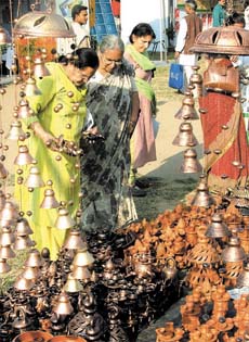 Women shopping for Divali at MTNL Perfect Health Mela-2004 at Talkatora Garden in the Capital