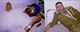 Policemen, injured after being assaulted by BKU (Ekta) activists at Ralle village in Mansa district, undergoing treatment at Civil Hospital, Joga, Mansa.