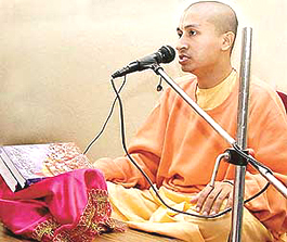 H.G. Gauranga Prabhu of ISKCON delivers a discourse on Shrimad Bhagvadgita at Hare Krishna Dham in Sector 36, Chandigarh, on Thursday.