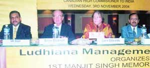 Canadian High Commissioner Lucie Edwards before delivering the first Manjit Singh Memorial Lecture in Ludhiana