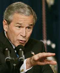Mr George Bush at his first press conference after the re-election as US President