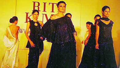 Models sashay down the ramp during a fashion show by Ritu Kumar in Ludhiana