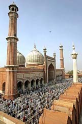Muslims offer prayers inside Jama Masjid on the third Friday of the holy month of Ramzan