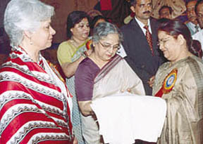 Mrs Gursharan Kaur, wife of Prime Minister Manmohan Singh, after inaugurating the Xth CRPF Annual Welfare Exhibition in the Capital on Saturday.
