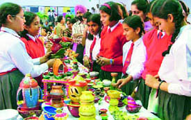 A stall put up by BCM students at an Exhibition cum Sale of diyas and candles in Ludhiana