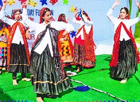 Students of St Soldier Divine Public School, Banur, perform giddha on the annual day of the school in Banur