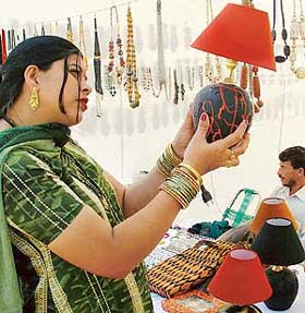 A visitor at the Haryana Handicraft Mela-2004, organised by the District Child Welfare Council, at Parade Ground, Panchkula