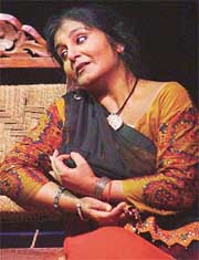A scene from a play Naachni written, designed and directed by Bhanu Bharti at Tagore Theatre in Chandigarh on Monday