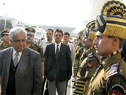 The Chief Minister, Mufti Mohammad Sayeed, inspects the guard of honour at the secretariat in Jammu on Monday