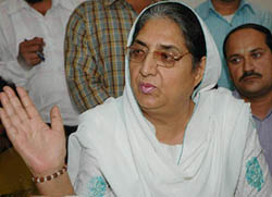 Deputy Chief Minister Rajinder Kaur Bhattal talks to mediapersons before the inauguration of the third annual PTU-Inter Zonal Youth Festival in Jalandhar on Monday.