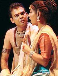 A scene from a play Dehantar, directed by Bhanu Bharti, staged at Tagore Theatre in Chandigarh on Tuesday. 