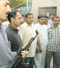 Four members of the Pahalwan gang in police custody in the Capital on Tuesday. 