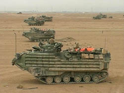 A video grab shows US armoured vehicles prepare to advance into the Sunni Muslim city of Falluja