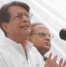 Rashtriya Lok Dal President Ajit Singh addresses a press conference in New Delhi on Wednesday. 