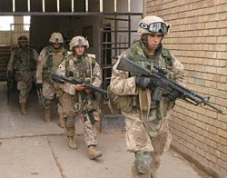 Troops of the 5th US Marine Regiment seize apartments at the edge of the Iraqi city of Falluja. 