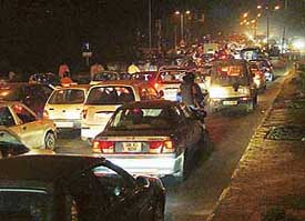 A scene of the traffic on the Panchkula-Chandigarh road in Chandigarh on Thursday