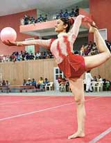 Shikah Rana of Chandigarh shows her skills during 18th Sub-Junior National Gymnastic Championship at Mohali
