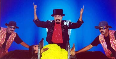 Magician Samraj performs at a marriage palace in Ludhiana on Sunday