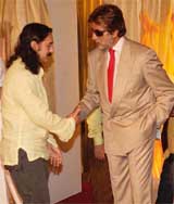 Amitabh Bachchan greets Amir Khan at the muhurat shot of Family, an AB Corp film directed by Raj Kumar Santoshi, in Mumbai on Sunday
