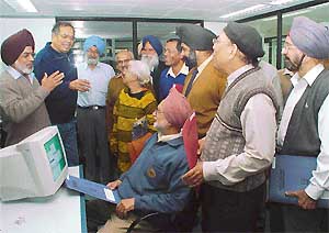 Senior citizens at the computer training programme at DAV College, Sector 10, in Chandigarh on Tuesday.