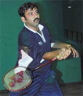 A badminton match in progress during the third Warehousing National Sports Meet in Chandigarh on Tuesday. 