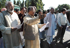 Haryana BJP leaders come out from Raj Bhavan after submitting a memorandum to the Governor in Chandigarh on Tuesday