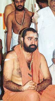 Vijayendra Saraswati, junior Shankaracharya of Kanchi Mutt, during a press conference at the mutt in Kancheepuram on Tuesday.