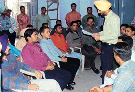 Mr Jaspreet Singh, Ludhiana district president of the NSUI, reads out the orders of the national president announcing the dissolution of committees of the NSUI