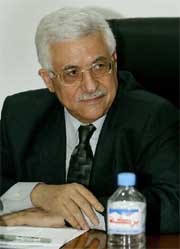 Palestine Liberation Organisation chairman Mahmoud Abbas attends a meeting with the 14 Islamic and secular Palestinian groups in Gaza on Monday. 