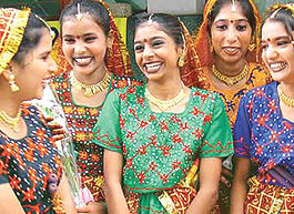 Students of Sanjay Public School, Mohali, await their turn to perform at the annual function of the institution at Tagore Theatre, Sector 18, Chandigarh, on Wednesday.