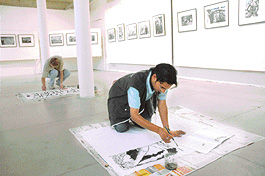 Students participate in the Greenpeace-sponsored banner painting competition organised at Chandigarh Government Museum and Art Gallery, Sector 10. Organised on the theme of Bhopal gas tragedy, the contest drew lukewarm response, even as Raghu Rais exhibition on the chemical disaster prepares to wind up on Thursday.