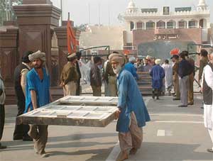 The relics of Sir Chhotu Ram being transported to India at the Wagah checkpost in Amritsar on Wednesday. 