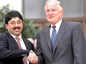 Craig Barrett, CEO, Intel Corporation, meets Union Minister for CIT-Dayanidhi Maran at his office in New Delhi on Thursday